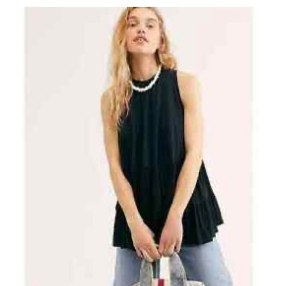 New Free People Black Back Tie Cut-Out Babydoll Tunic Top S Oversized Boho - Picture 14 of 14